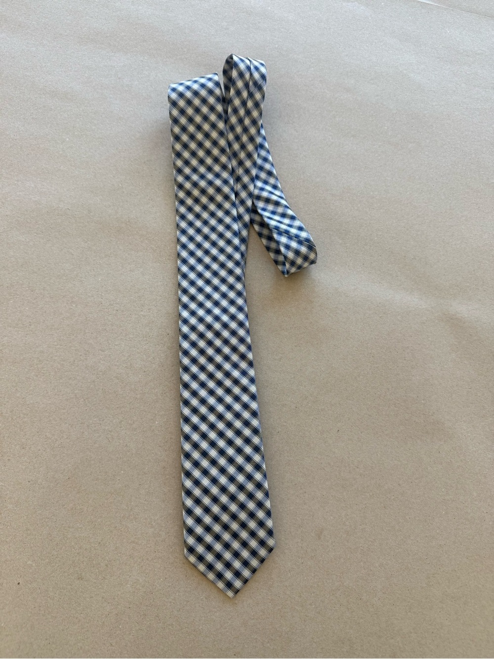 Boss — Blue and White Gingham Men's Silk Tie — Size OS